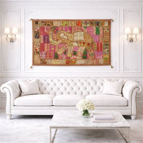 Handmade Boho Elephant Tapestry – Recycled Cotton Wall Hanging — Diwam ...