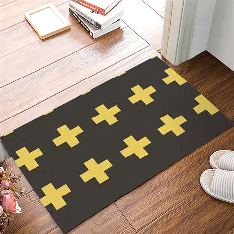 Modern Yellow And Brown Bold Plus Sign Door Mats Kitchen Floor Bath ...