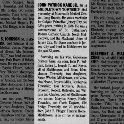 OBITUARY: John Patrick Kane - Asbury Park Press (Asbury Park, NJ) 01 ...