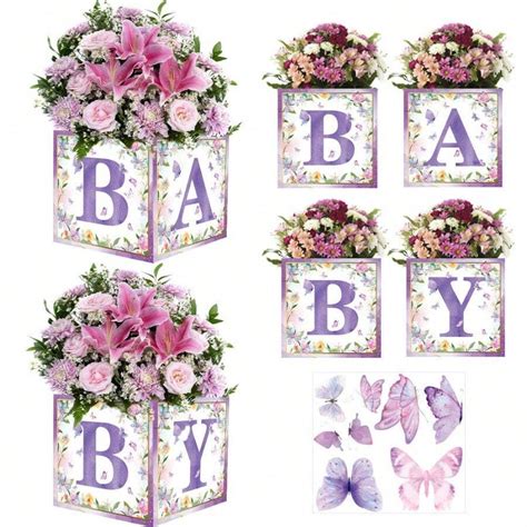 4 Pcs Purple Butterfly Baby Shower Boxes Decorations Balloons Boxes ...