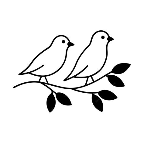 Premium Vector | Bird sitting on a branch with leaves outline ...