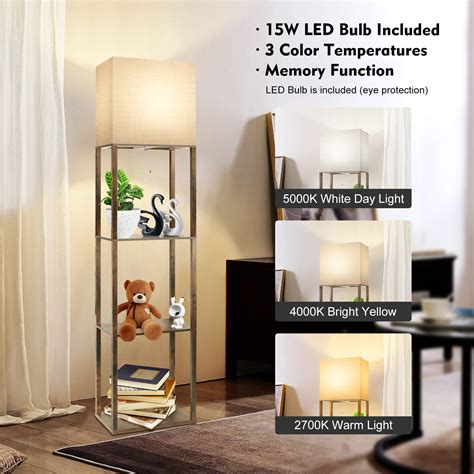 RUNTOP Plus Modern Shelf Floor Lamp with 15W 3CCT LED Bulb and Memory ...