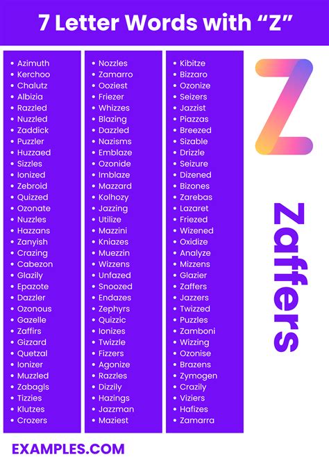 450+ 7 Letter Words With Z List, Meaning, PDF