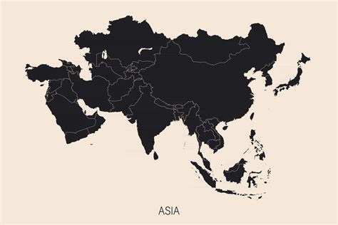 The political detailed map of the continent of Asia with borders of countries 2522493 Vector Art ...