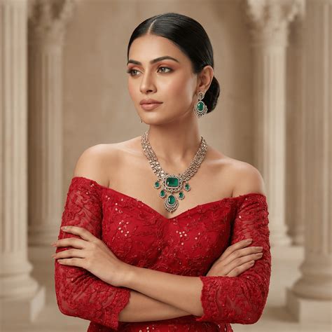 Kusum American Diamond Semi Long Necklace Set – Kaushalya Art Jewellery