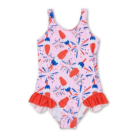 Sleeveless pink popsicle firework girls 4th of july swimsuit – Yawoo ...