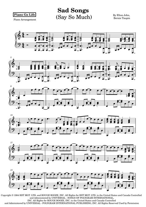 Sad Songs (say So Much) (arr. Piano Go Life) by Elton John Sheet Music ...