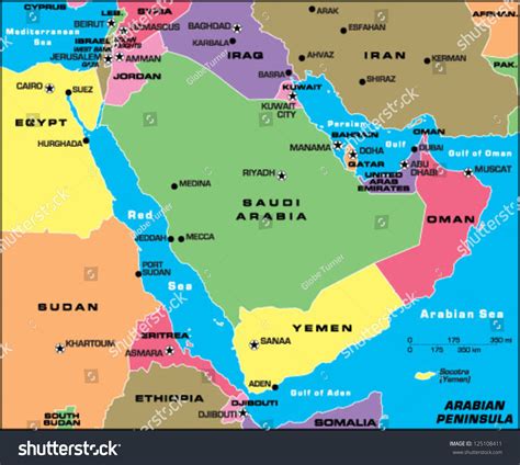 Physical map of arabian peninsula