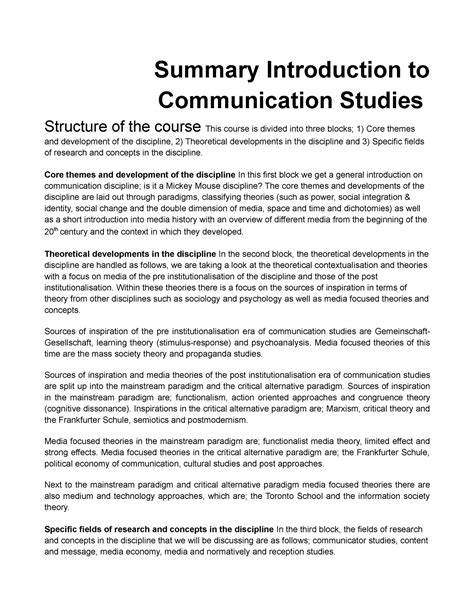 Summary COMM Pamela - Summary Introduction to Communication Studies Structure of the course This ...