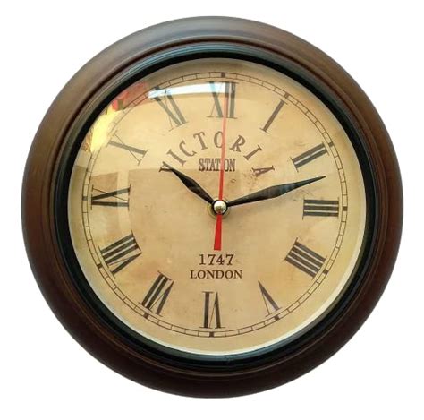 Buy Solid Wooden Wall Clock Victoria Vintage Look Round Shape Wooden ...