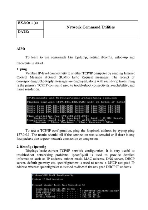 Networks LAB Record-1 - Nothing - EX: 1 (a) Network Command Utilities ...