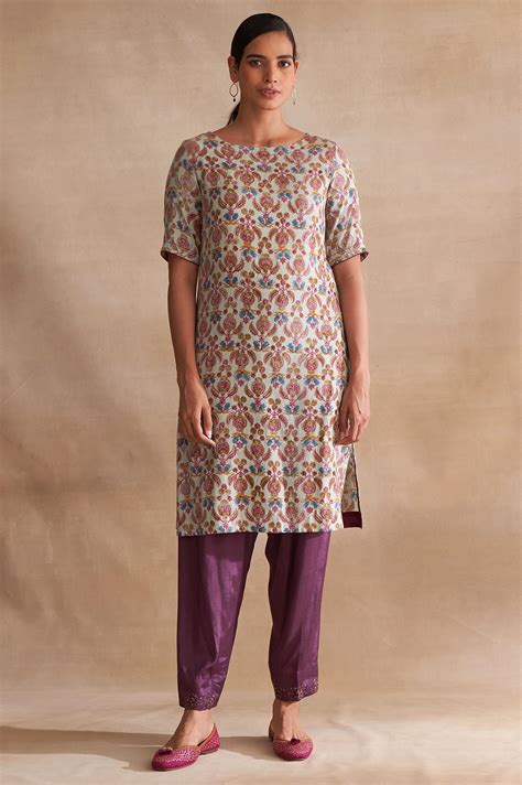 Buy Folksong By W Light Blue Handblock Print kurta @ 2299 | W for woman ...