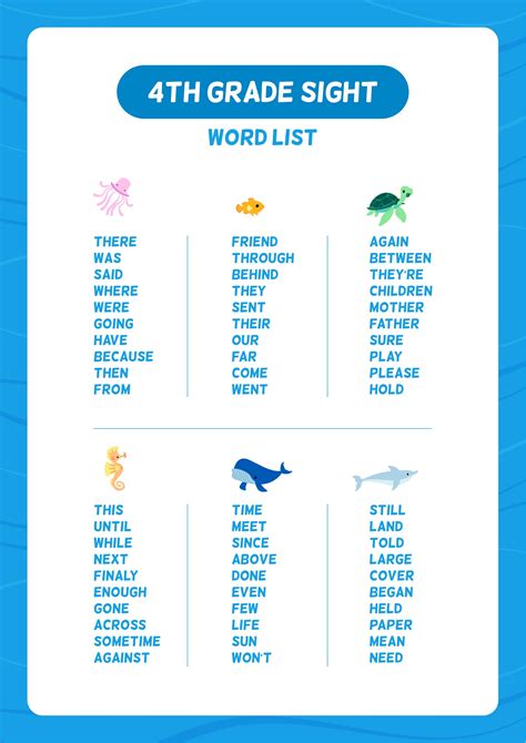 Fourth Grade Sight Words - 10 Free PDF Printables | Printablee