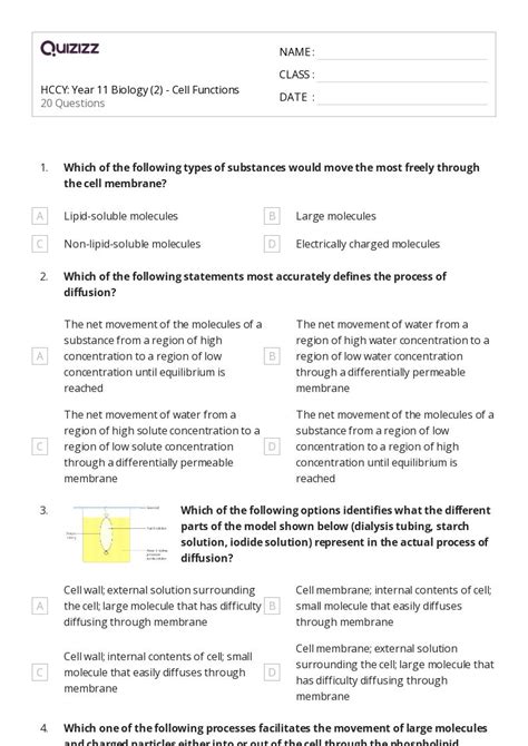50+ membranes and transport worksheets for 11th Class on Quizizz | Free ...
