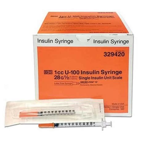 Micro-Fine IV Syringe/Needle Insulin 1cc 28Gx1/2" U-100 Conventional ...