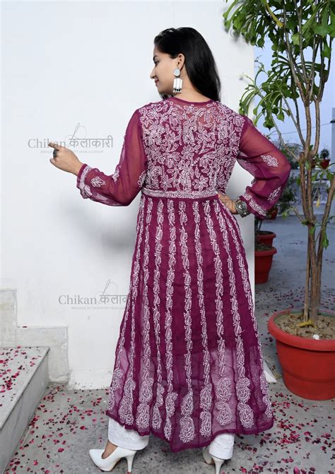 Rehana Anarkali Georgette Chikankari Kurti – Chikan Kalakaari