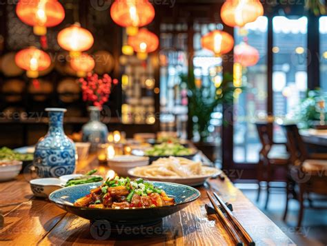 A delightful Chinese dining experience in a cozy restaurant with lanterns 49406088 Stock Photo ...