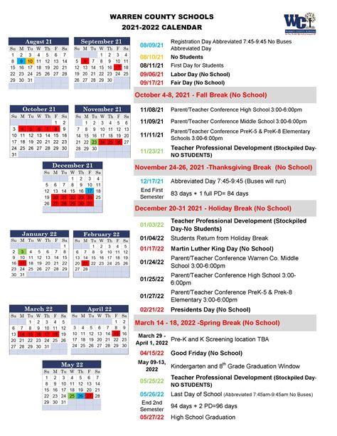 Warren County Schools Holiday Calendar 2023-2024 - District School Calendar