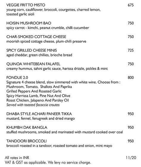 Menu at Dome, Mumbai