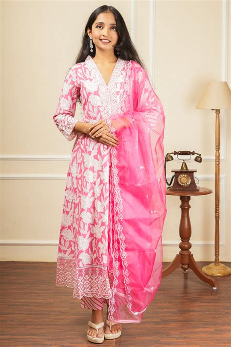 Gulab Dhara Kurta Set With Dupatta - Pink – Atha Fashion
