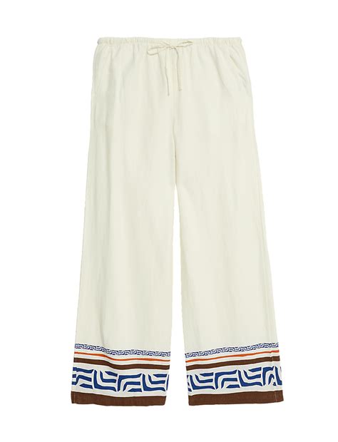 Buy Linen Rich Printed Wide Leg Trousers at Marks & Spencer