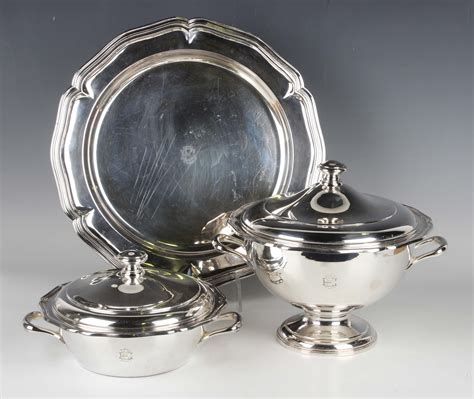 A Spanish Cortasa Alpaca plated part dinner service, each piece with ...