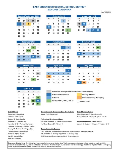 2025-26 School Calendar Now Available | East Greenbush CSD