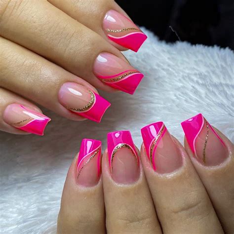 Amazon.com: Pink Press on Nails Short Square Fake Nails French Tip ...