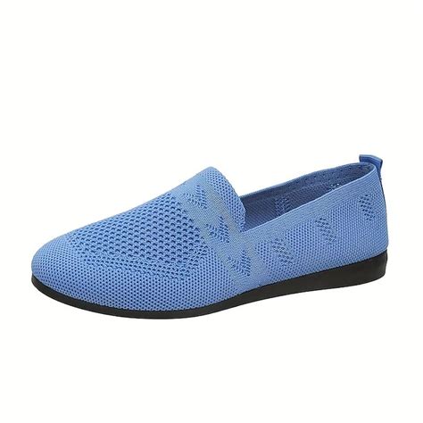 Women's Navy Blue Knit Loafers – Breathable Slip-On Casual Flats for ...