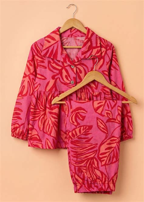 Girls Floral Print Cotton Pink Co-Ord Set – Thumbbarry