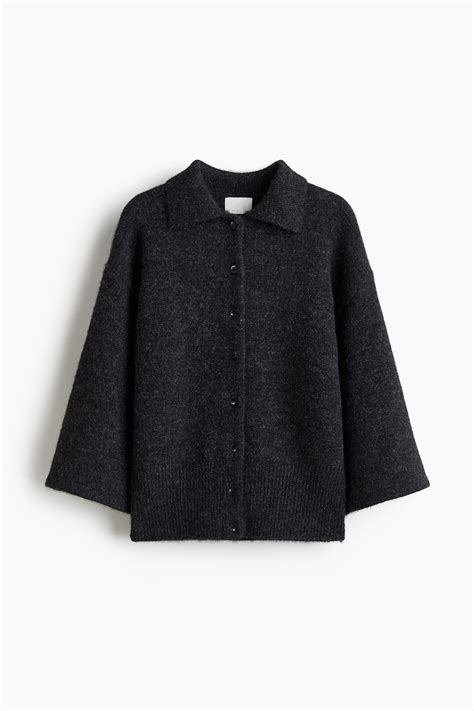 Women's Dark gray Cardigan with Collar | H&M CA