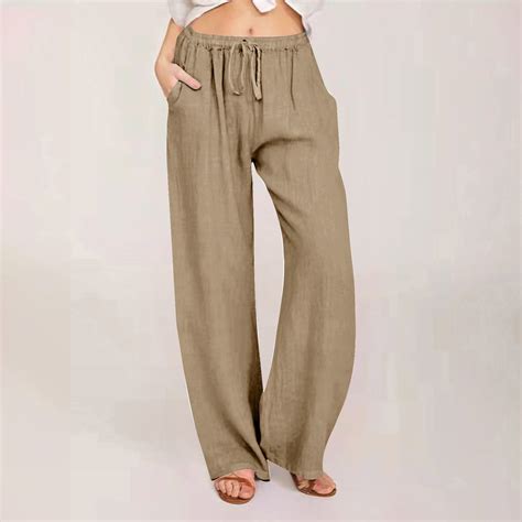 AGWOLF Women Linen Pants Wide Leg Palazzo Pants Cotton Linen Drawstring ...