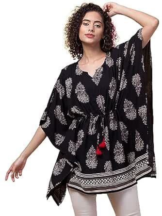 Hive91 Jaipuri Elegance: Black Rayon Kaftan with Red Fringes : Amazon ...