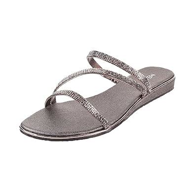 Buy Metro Women Gun metal Flat Fashion Slip-on Sandal UK/3 EU/36 (35 ...