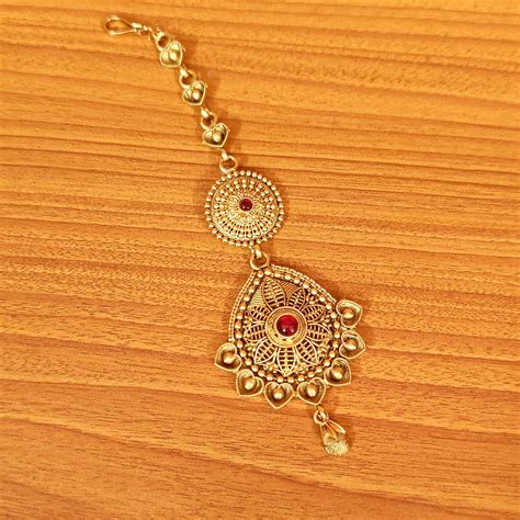 RUBY MATT GOLD LOOK WEDDING MAANG TIKKA – Sanvi Jewels