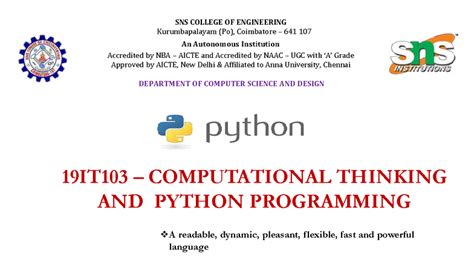 19IT103 Computational Thinking & Python Programming: Unit I Notes - Studocu