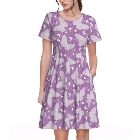 Balery Purple Butterflies Floral Pattern Womens Dresses Loose Short ...