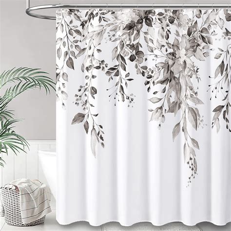 Extra Long Shower Curtain - 84 Inch Linen Textured Floral Heavy Duty ...