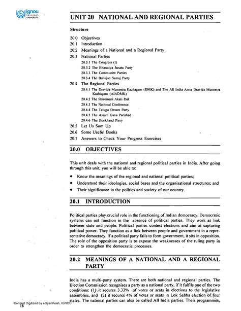 Unit-20 - Very good notes - UNIT 20 NATIONAL AND REGIONAL PARTIES ...