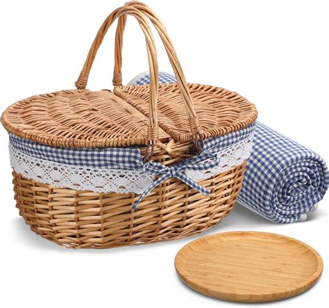 Amazon.com: Large 15.4" Wicker Picnic Basket with Removable Liner Empty ...