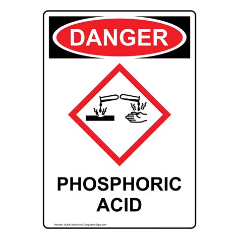 Vertical Phosphoric Acid Sign - OSHA-GHS DANGER
