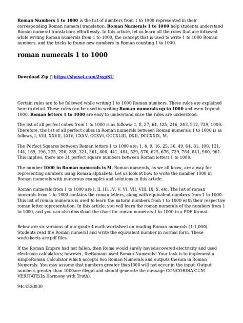 Fillable Online Roman Numerals - Chart, List, Conversion, Solved ...