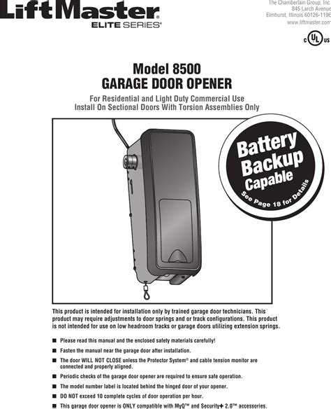 Liftmaster 8500W Installation Manual