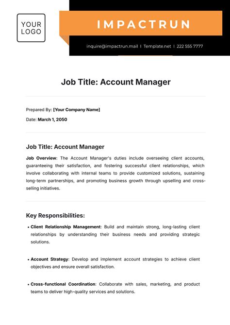 Free Account Manager Job Description Duties Template to Edit Online