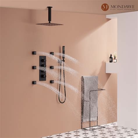 Mondawe Black 20-in Built-In Shower Faucet System with 3-way Diverter ...