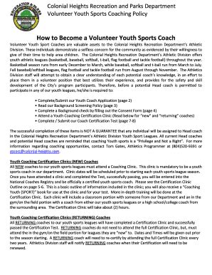 Fillable Online How to Become a Volunteer Youth Sports Coach - Colonial ...