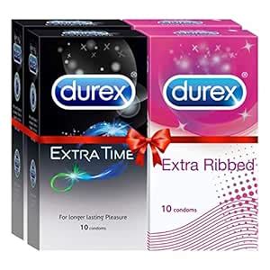 Buy Durex Multi-pack Condoms for Men (Extra Ribbed, Extra Time) - 10 ...