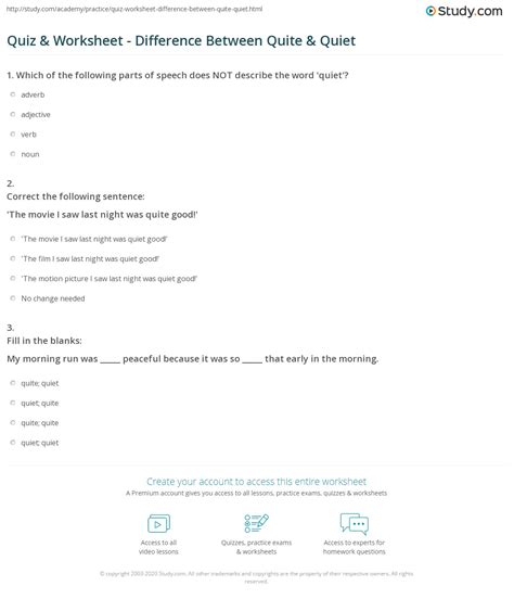 Quiz & Worksheet - Difference Between Quite & Quiet | Study.com