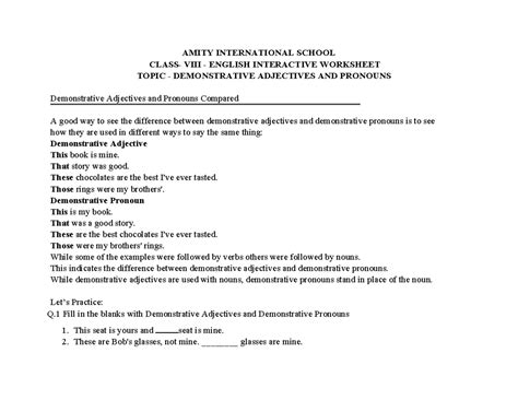 AMITY INTERNATIONAL SCHOOL ENGLISH INTERACTIVE WORKSHEET ...