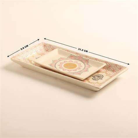 Buy Vrindawan Platonic Beige Printed Stoneware Platter - Set of 2 from ...